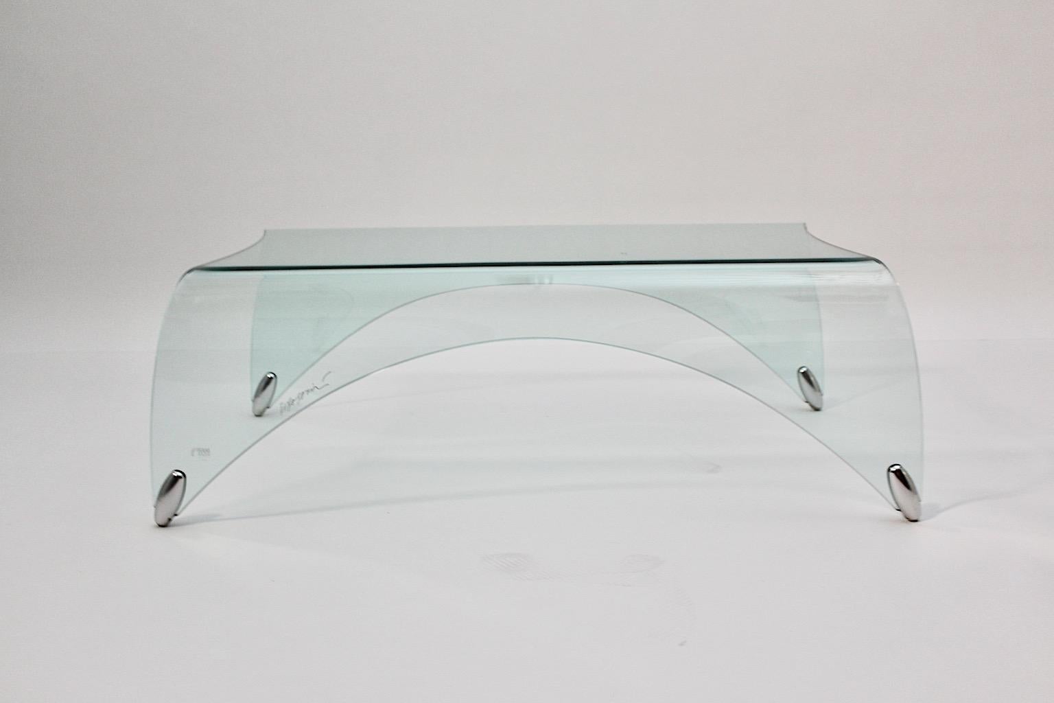 Italian Modern Vintage Clear Glass Sofa Table Genio Massimo Ghini Italy 20th For Sale 8