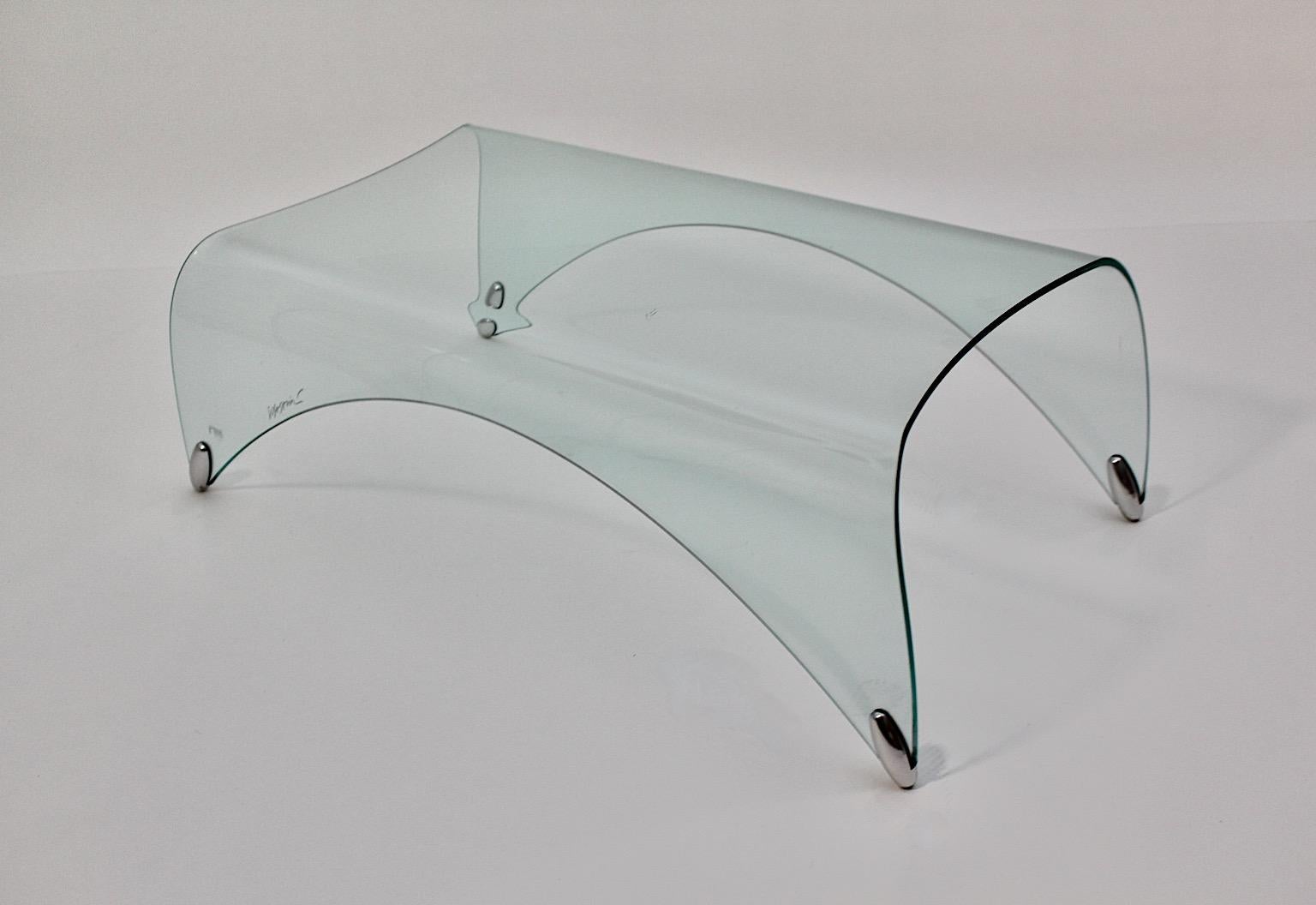 Italian Modern Vintage Clear Glass Sofa Table Genio Massimo Ghini Italy 20th For Sale 10
