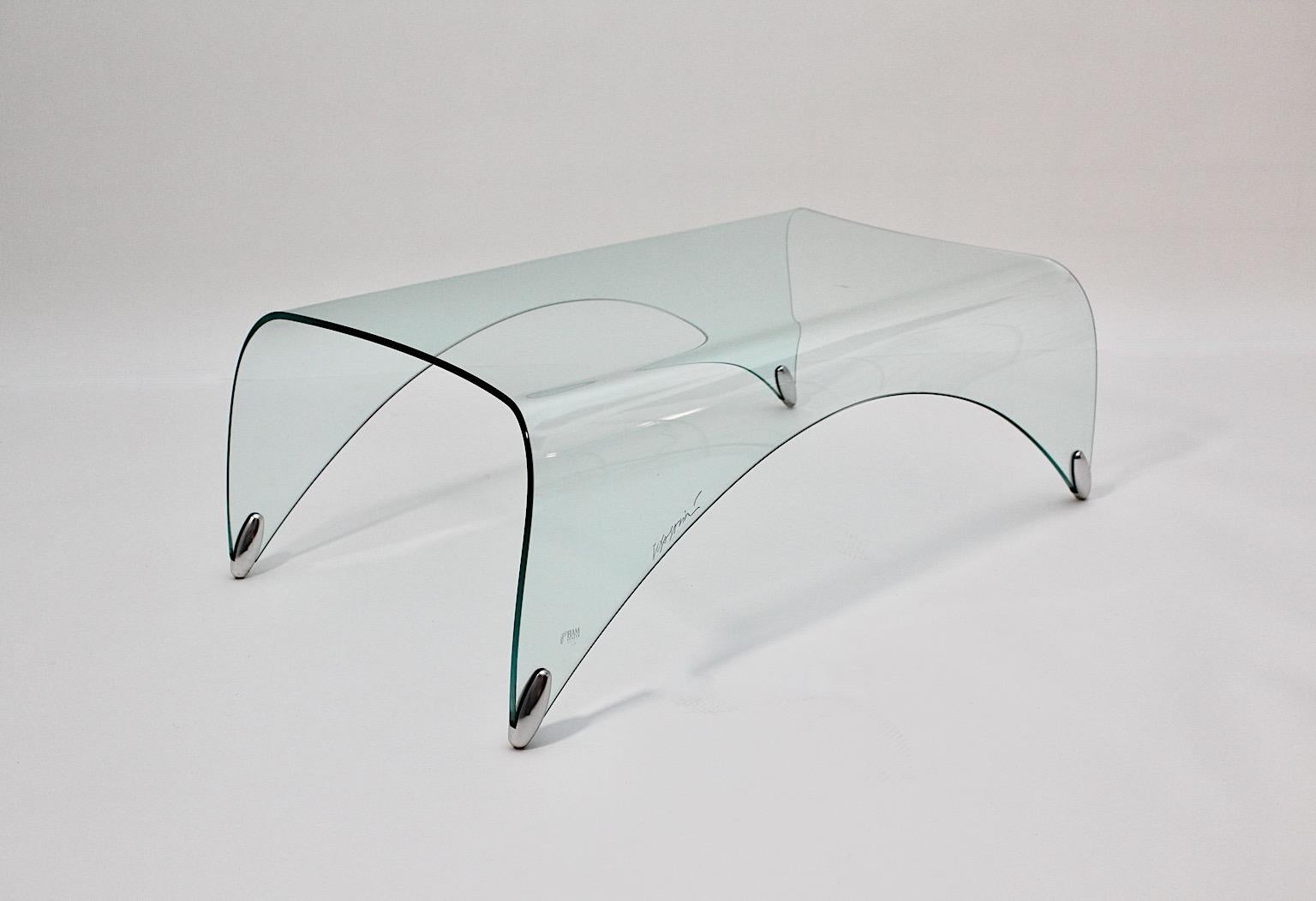 20th Century Italian Modern Vintage Clear Glass Sofa Table Genio Massimo Ghini Italy 20th For Sale