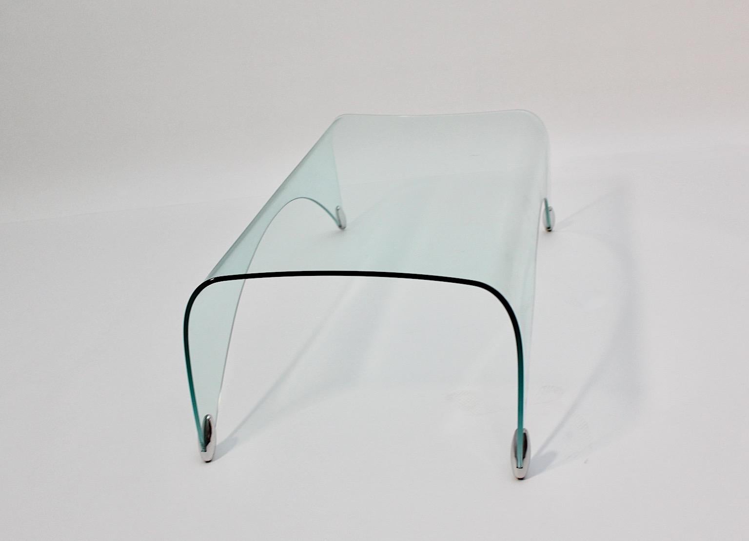 Metal Italian Modern Vintage Clear Glass Sofa Table Genio Massimo Ghini Italy 20th For Sale