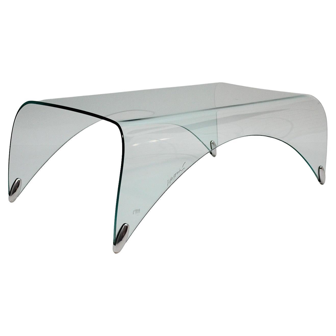 Italian Modern Vintage Clear Glass Sofa Table Genio Massimo Ghini Italy 20th For Sale