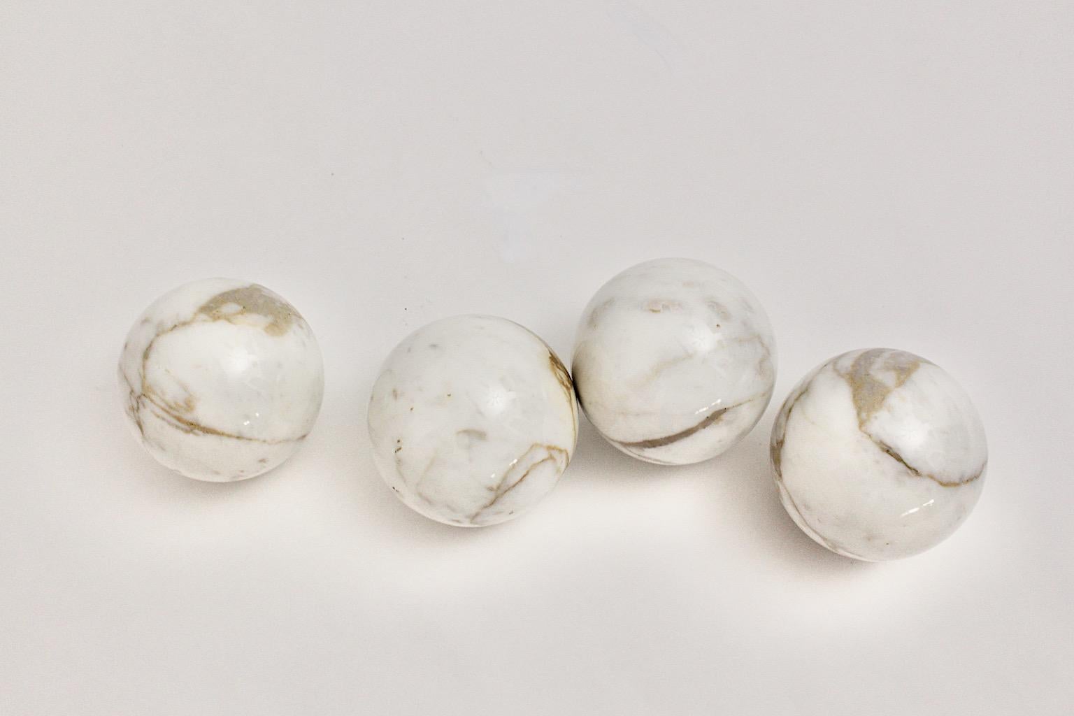 Italian Modern Vintage Four White Brown Marble Bullets, Italy, 1970s For Sale 6
