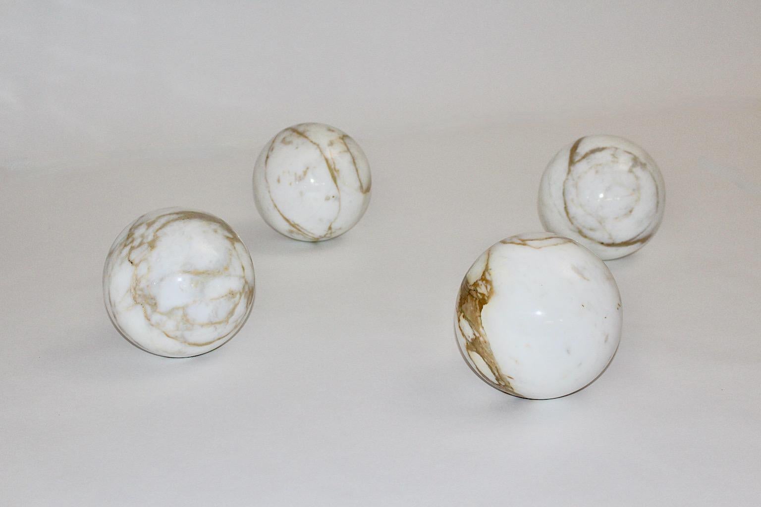 Mid-Century Modern Italian Modern Vintage Four White Brown Marble Bullets, Italy, 1970s For Sale