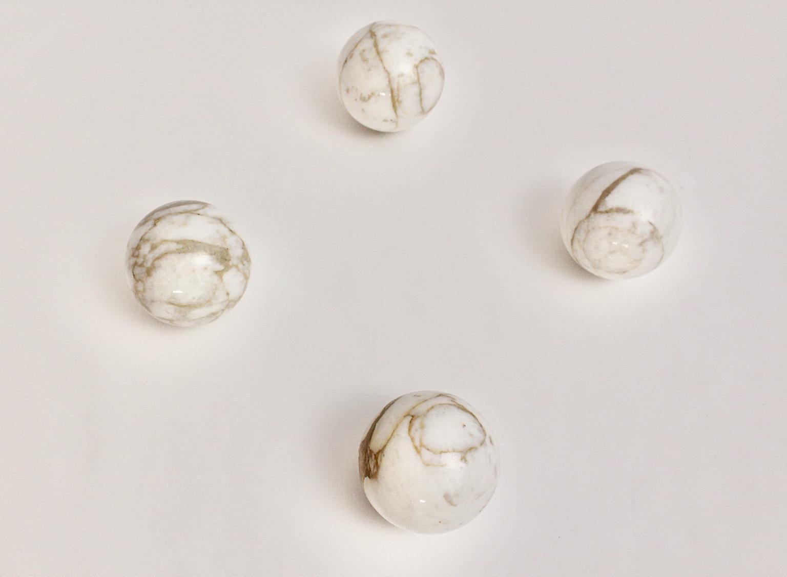 20th Century Italian Modern Vintage Four White Brown Marble Bullets, Italy, 1970s For Sale