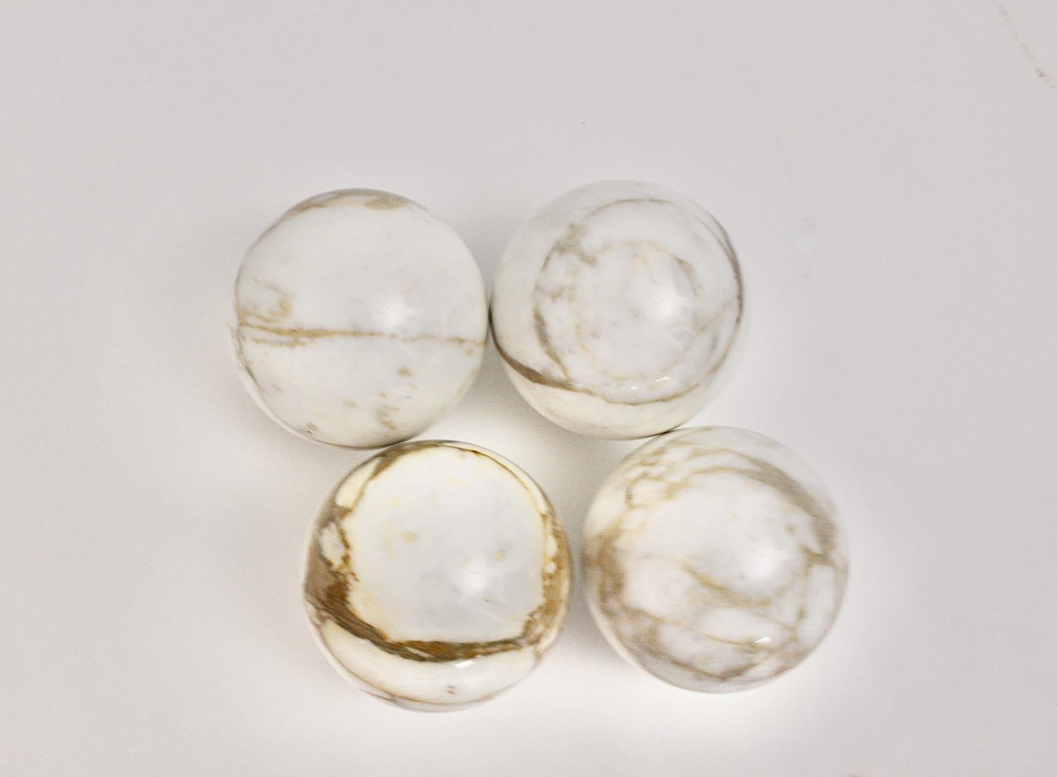 Italian Modern Vintage Four White Brown Marble Bullets, Italy, 1970s For Sale 1