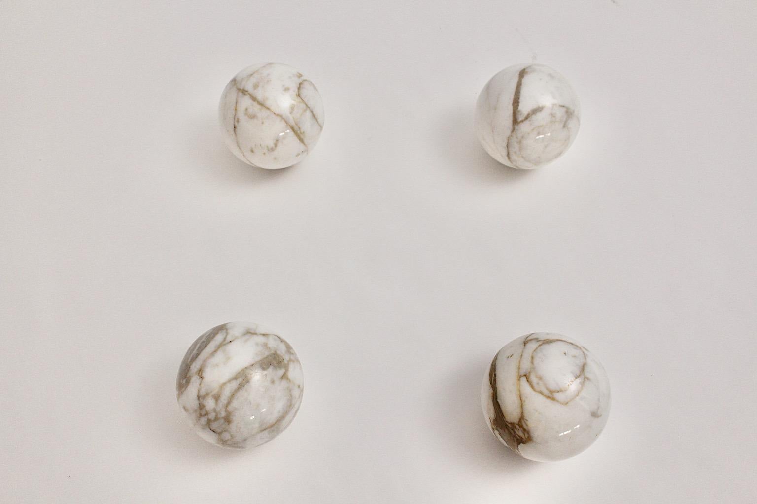 Italian Modern Vintage Four White Brown Marble Bullets, Italy, 1970s For Sale 2