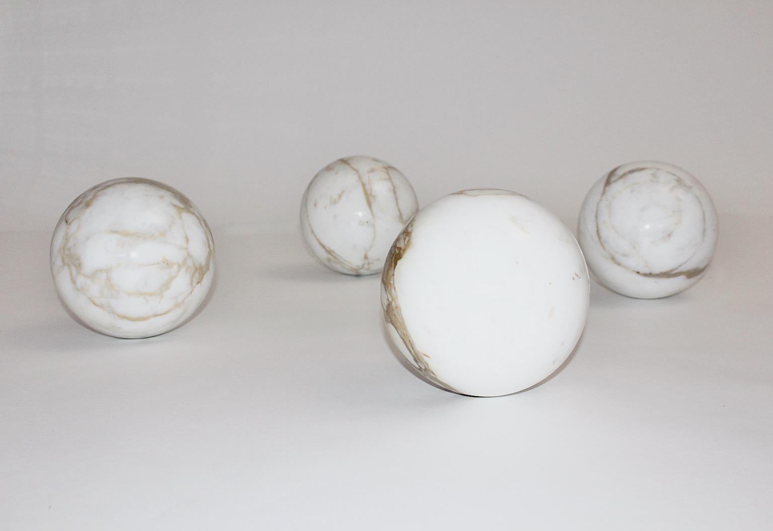 Italian Modern Vintage Four White Brown Marble Bullets, Italy, 1970s For Sale 3