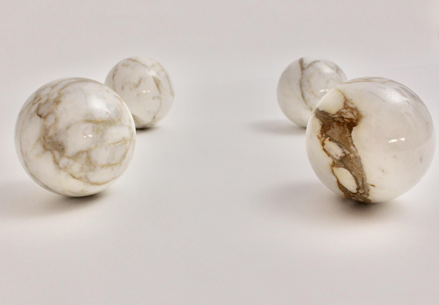 Italian Modern Vintage Four White Brown Marble Bullets, Italy, 1970s For Sale 4