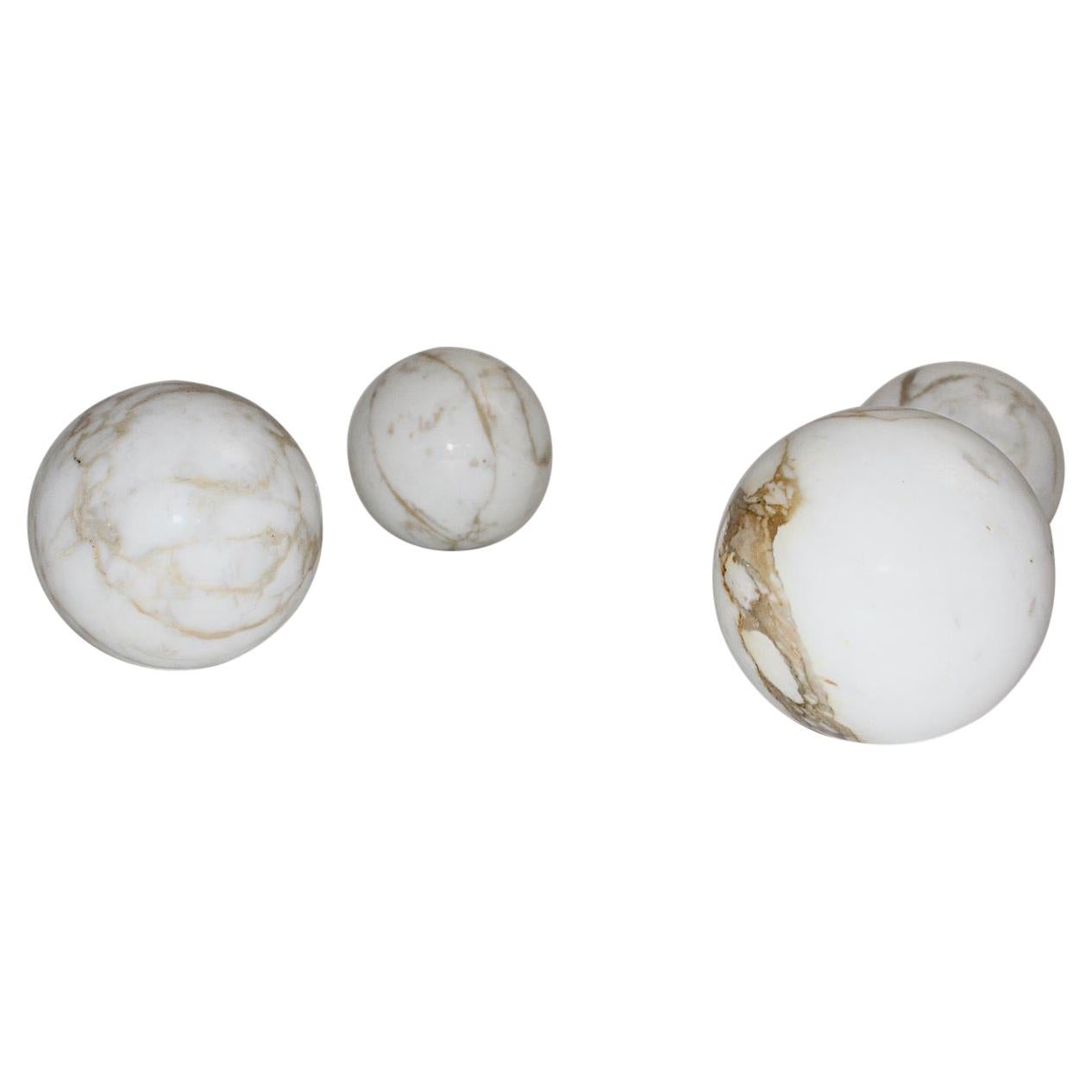 Italian Modern Vintage Four White Brown Marble Bullets, Italy, 1970s For Sale