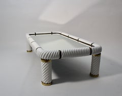Italian Modern Vintage Tommaso Barbi White Ceramic Brass Sofa Table 1970s Italy