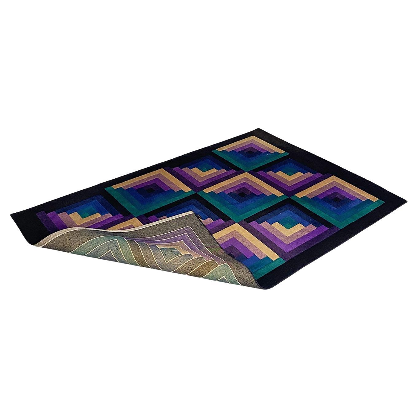 Italian modern virgin wool carpet geometric pattern by Missoni, T&J Vestor 1980 For Sale