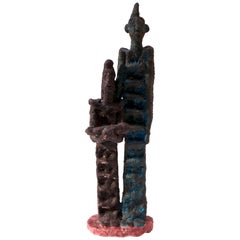 Italian Modern Volcano-Textured Ceramic Aztec Sculpture by Salvatore Procida