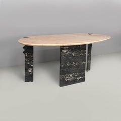 Italian modern wall console desk in black Marquina pink Portogallo marble 1980s