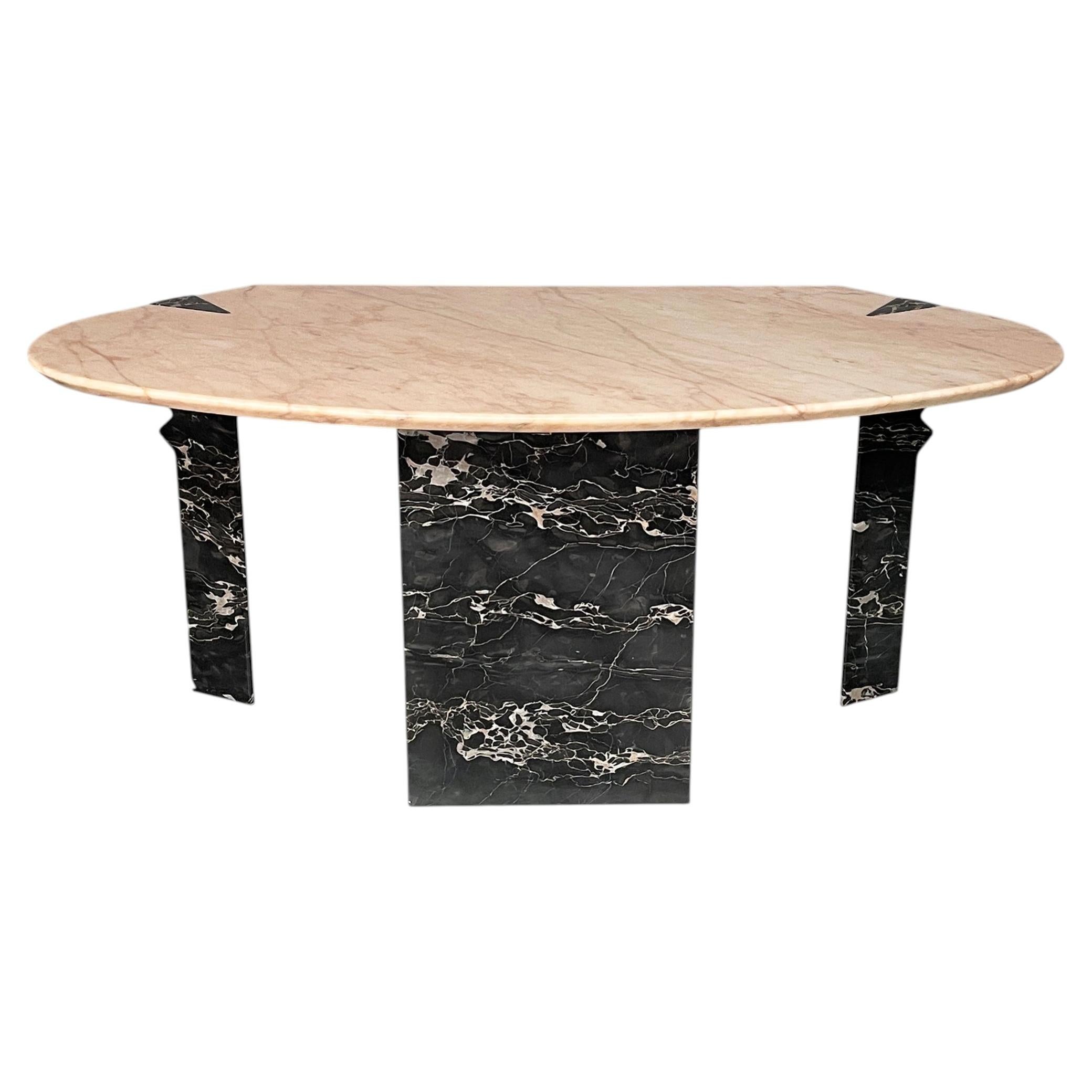 Italian modern wall console desk in black Marquina pink Portogallo marble 1980s For Sale