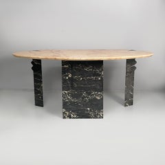 Italian modern wall console in black and pink marble, 1980s