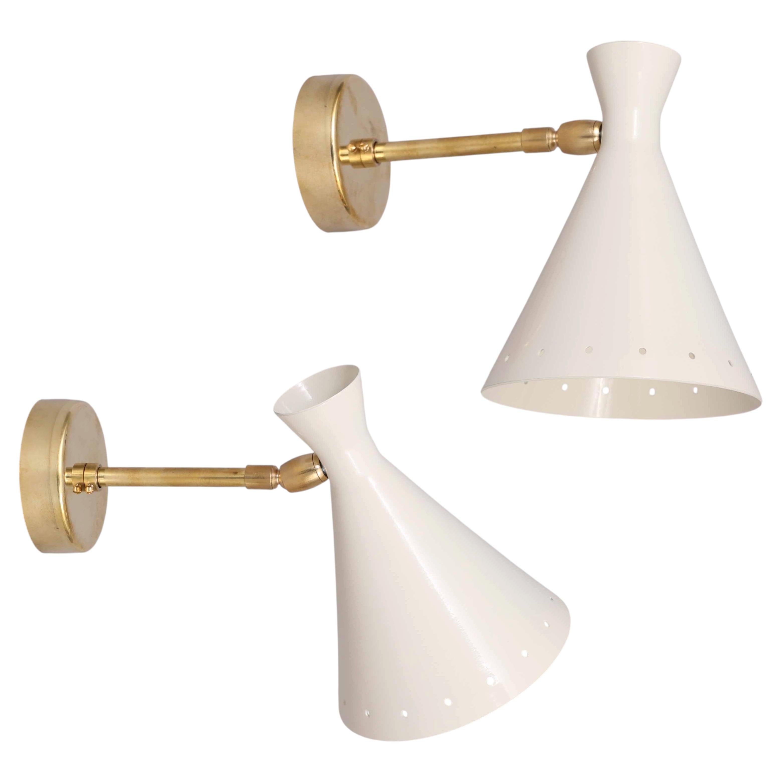 Italian Modern Wall Lights - Stilnovo‑Style Brass Sconces with Diabolo Diffusers