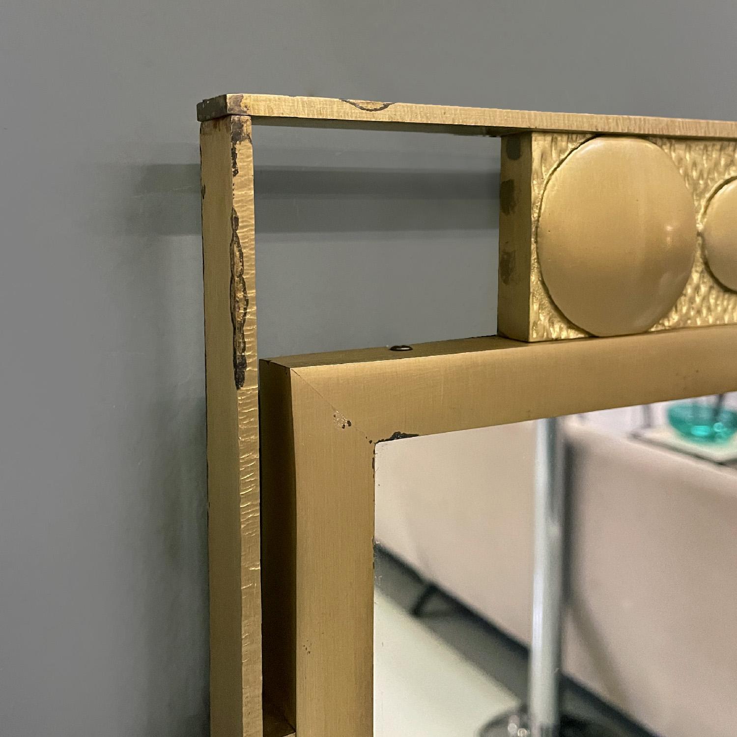 Metal Italian modern wall mirror in golden metal with geometric decorations, 1980s For Sale