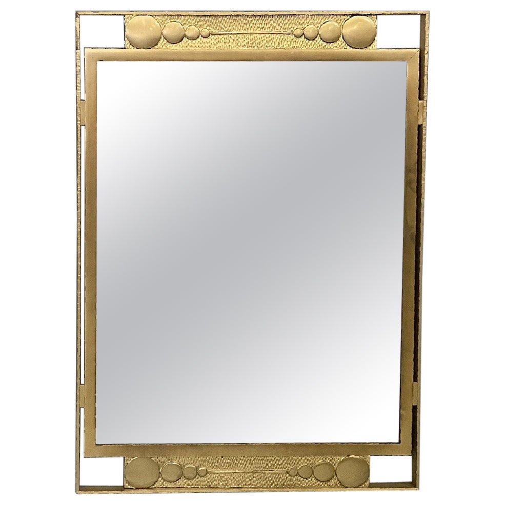 Italian modern wall mirror in golden metal with geometric decorations, 1980s
