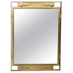 Italian modern wall mirror in golden metal with geometric decorations, 1980s