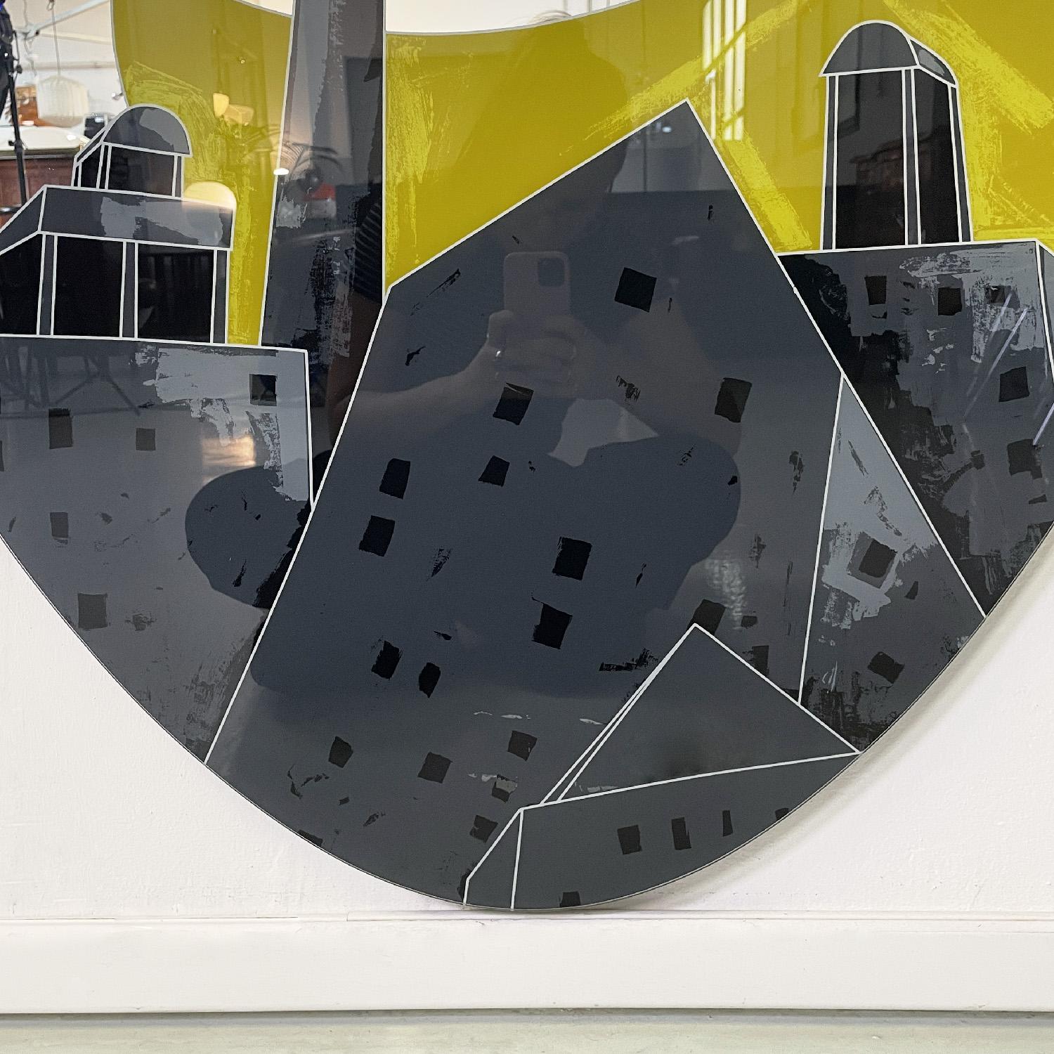Italian modern wall mirror La Città by Emilio Tadini for Rimadesio, 1983 3