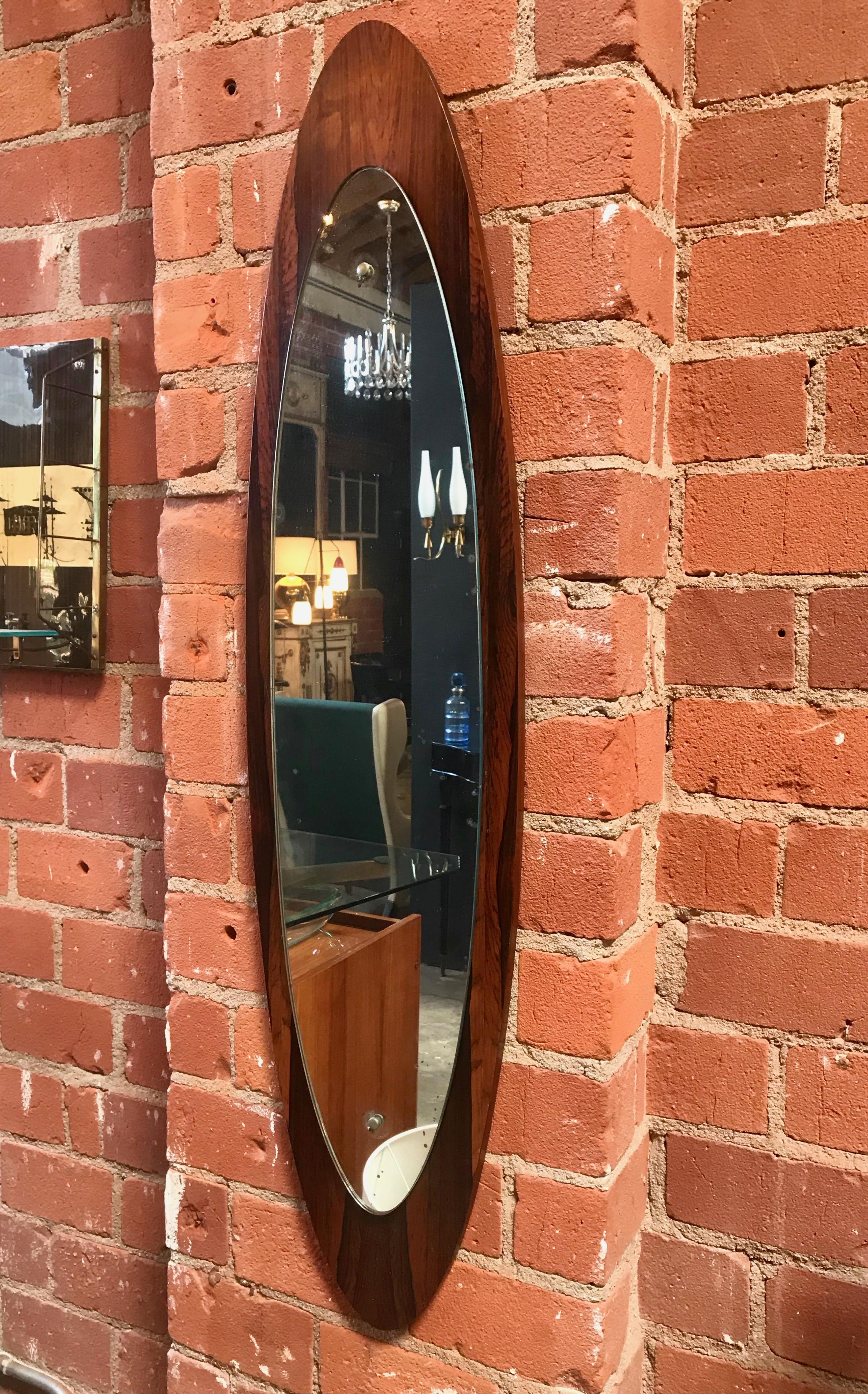 Mid-Century Modern Italian Modern Wall Mirror Oval Teak Frame, 1950s For Sale