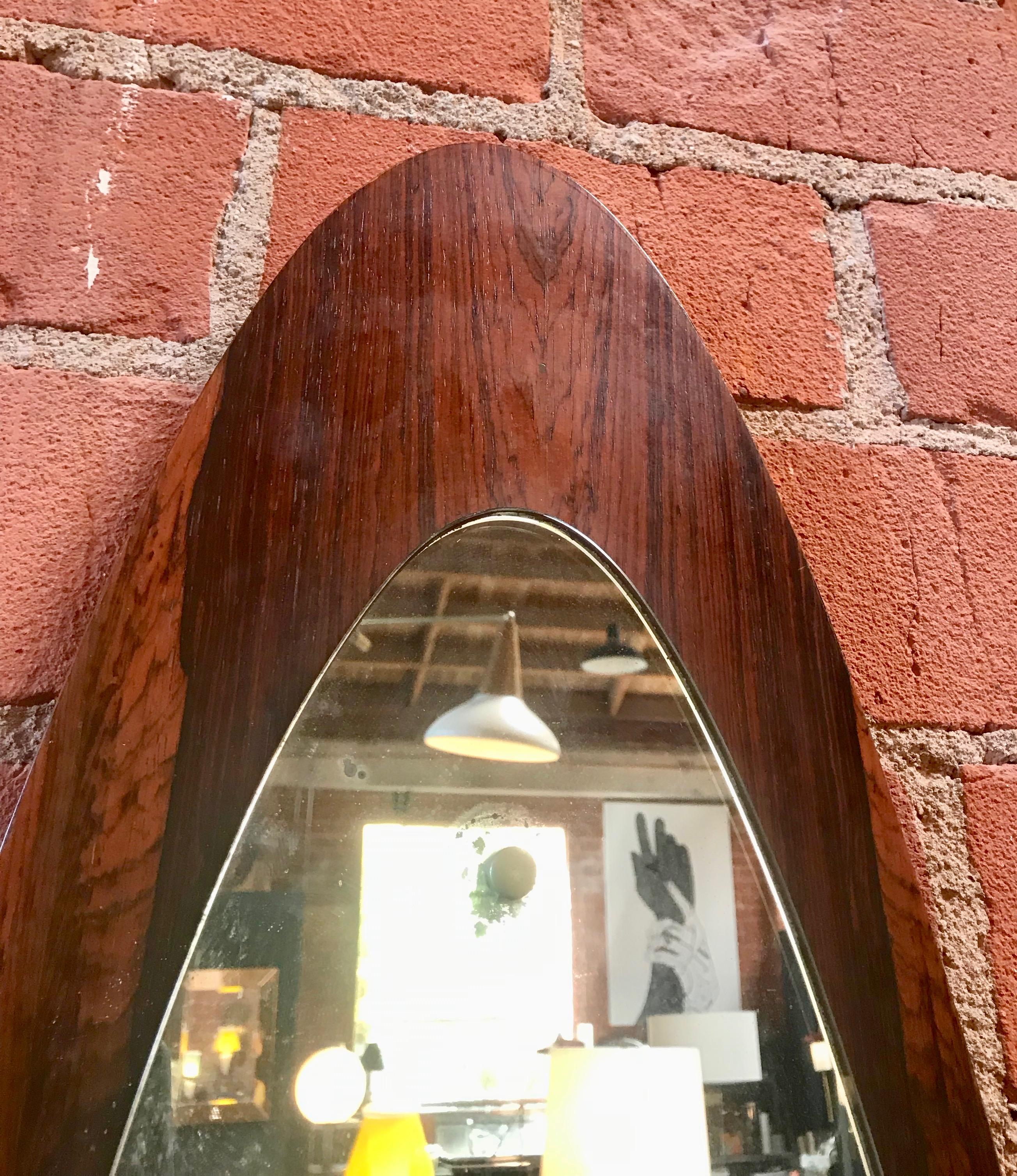 Italian Modern Wall Mirror Oval Teak Frame, 1950s In Good Condition For Sale In Los Angeles, CA