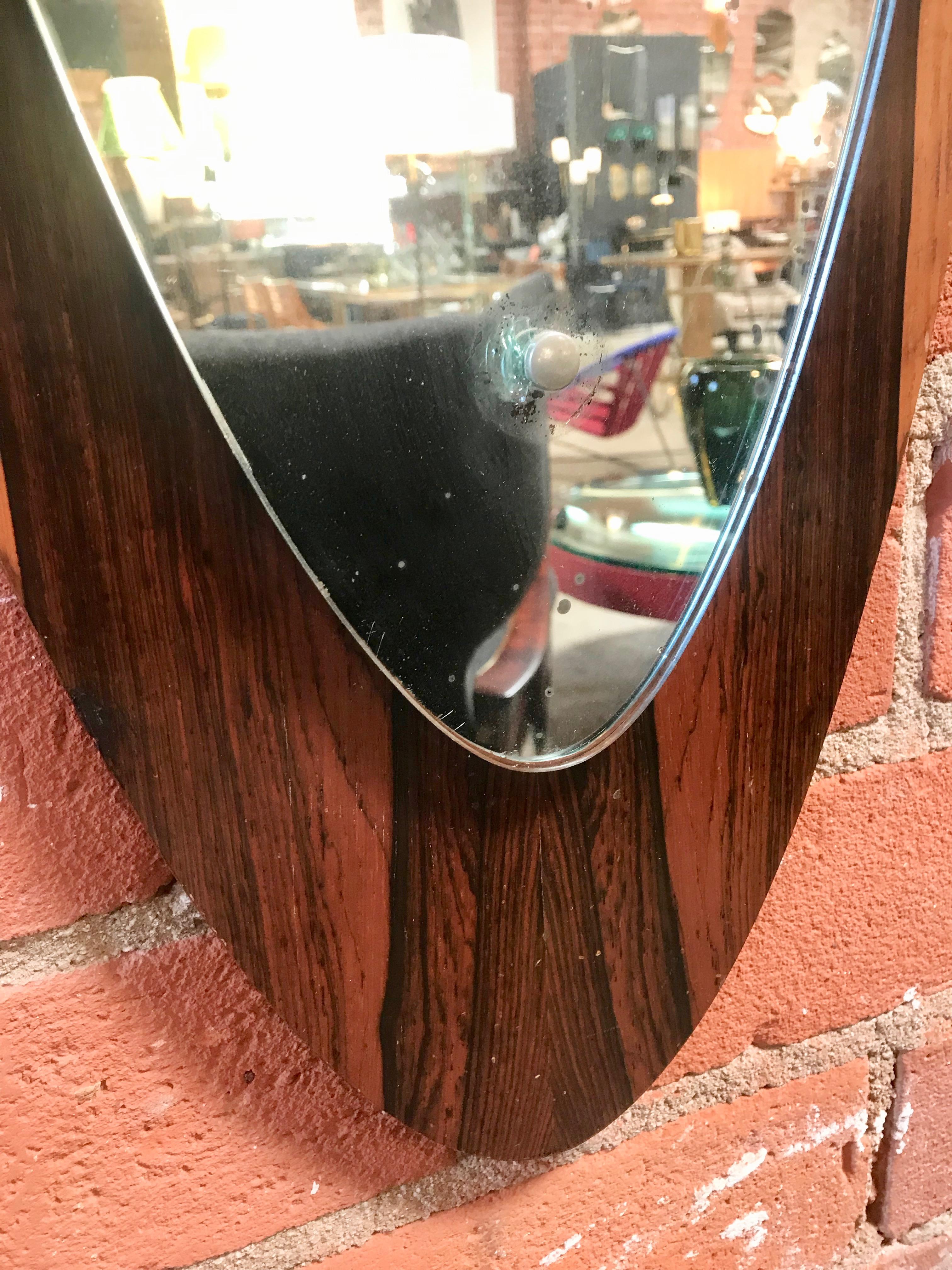 Italian Modern Wall Mirror Oval Teak Frame, 1950s For Sale 2