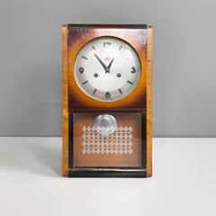 Italian modern Wall or table pendulum clock by 555 Shanghai in wood glass, 1980s
