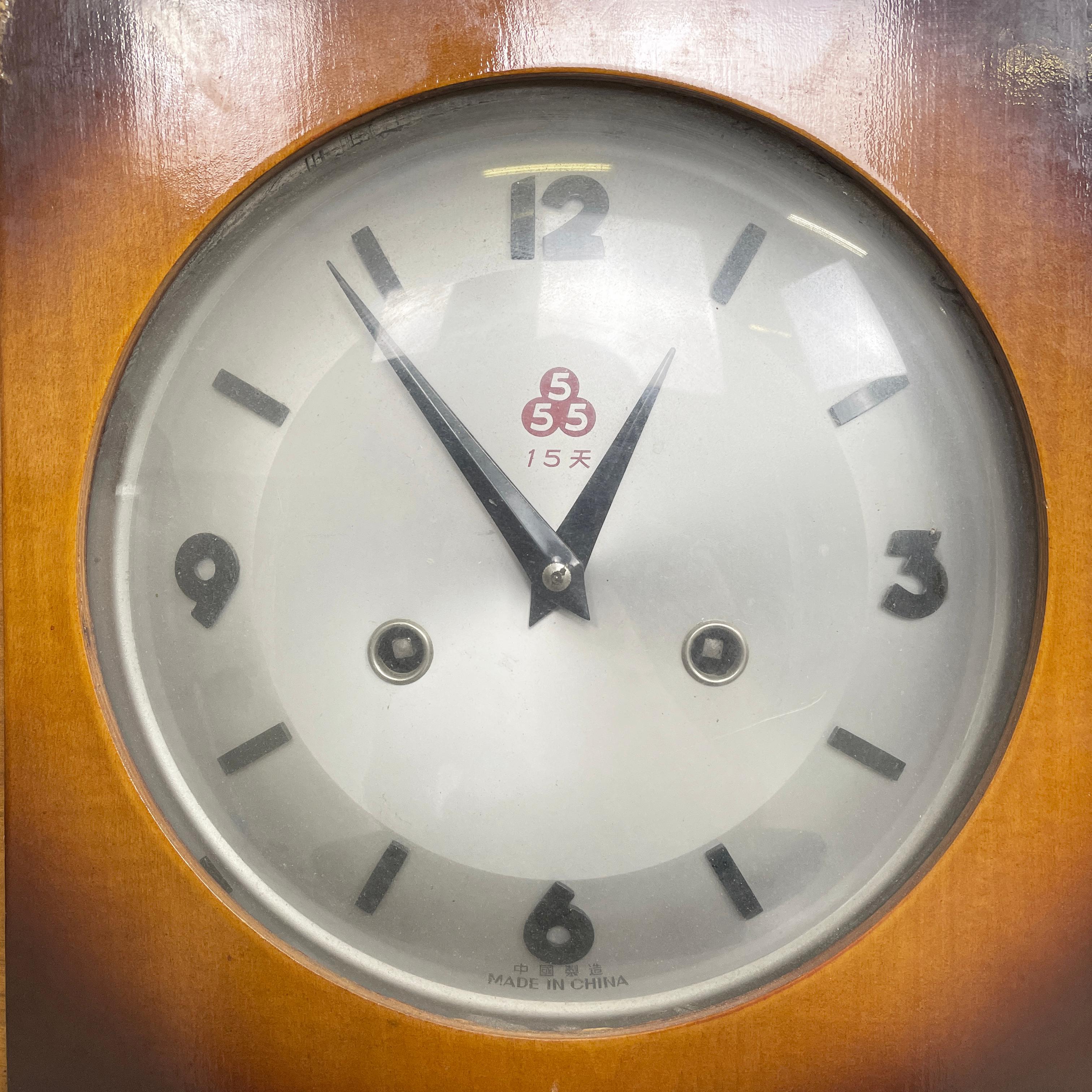Mid-Century Modern Italian modern Wall or table pendulum clock by 555 Shanghai in wood glass, 1980s For Sale