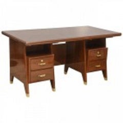 Italian Modern Walnut and Brass Executive Desk, Gio Ponti