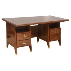 Scrivania direzionale moderna in noce e ottone, Gio Ponti