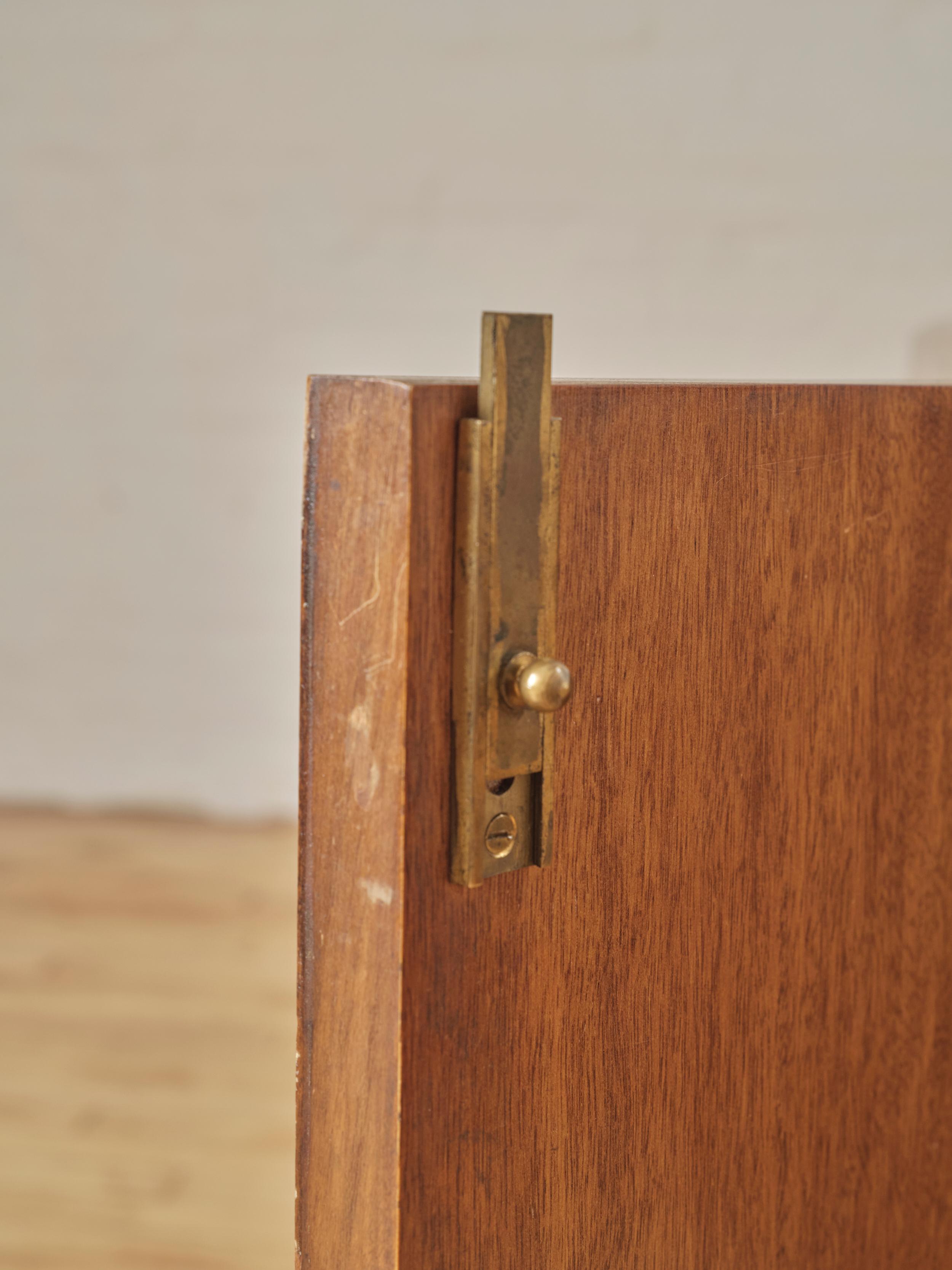 Brass Italian Modern Walnut and Parchment Cabinet For Sale