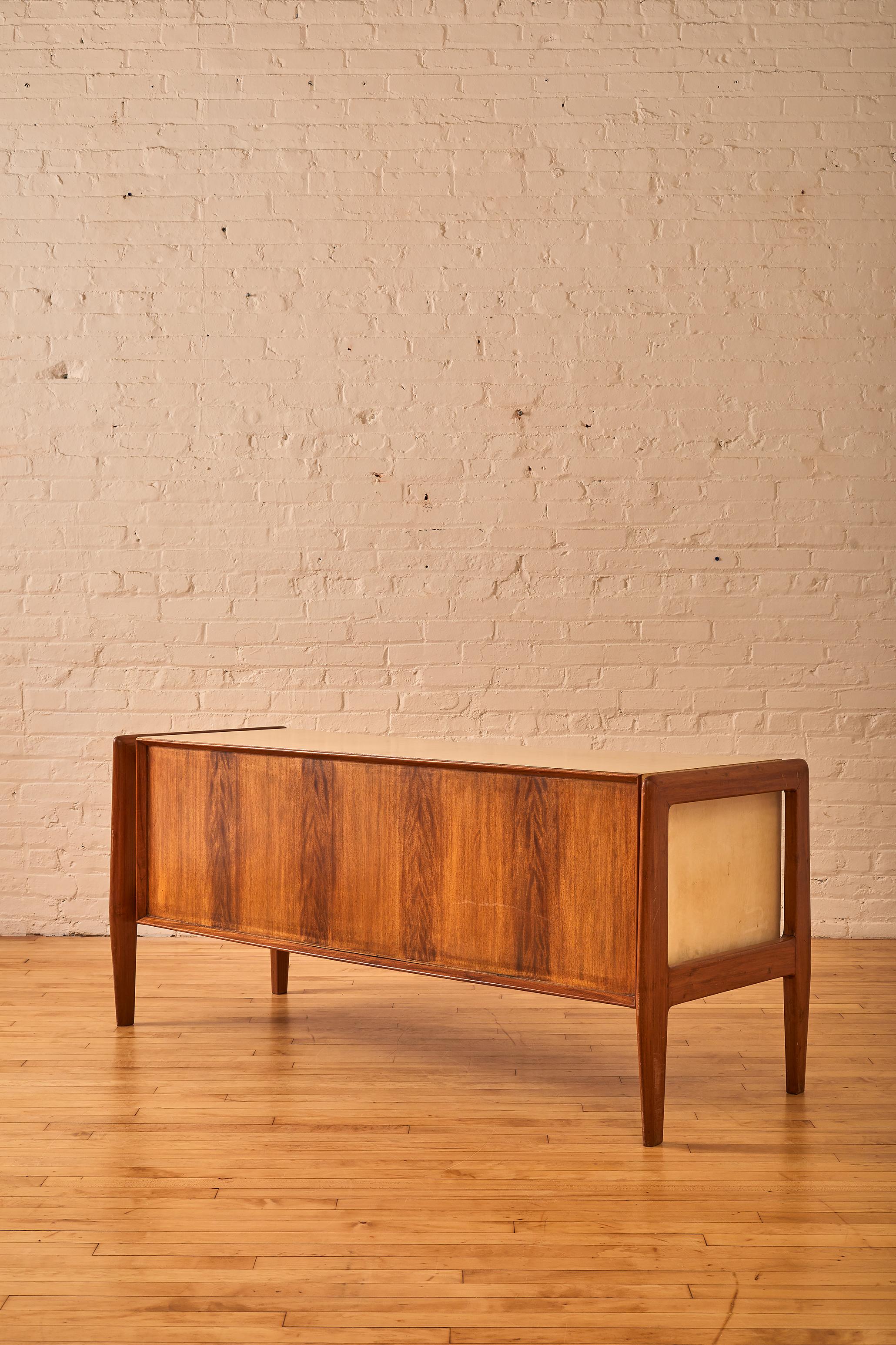 Brass Italian Modern Walnut and Parchment Sideboard