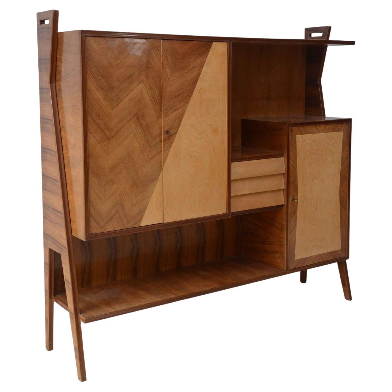 Italian Modern Walnut, Birch and Mahogany or Bookcase, Arturo