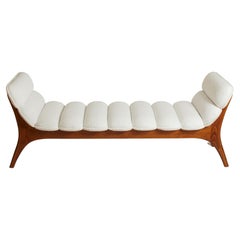 Italian Modern Walnut Daybed/Bench in Boucle Fabric