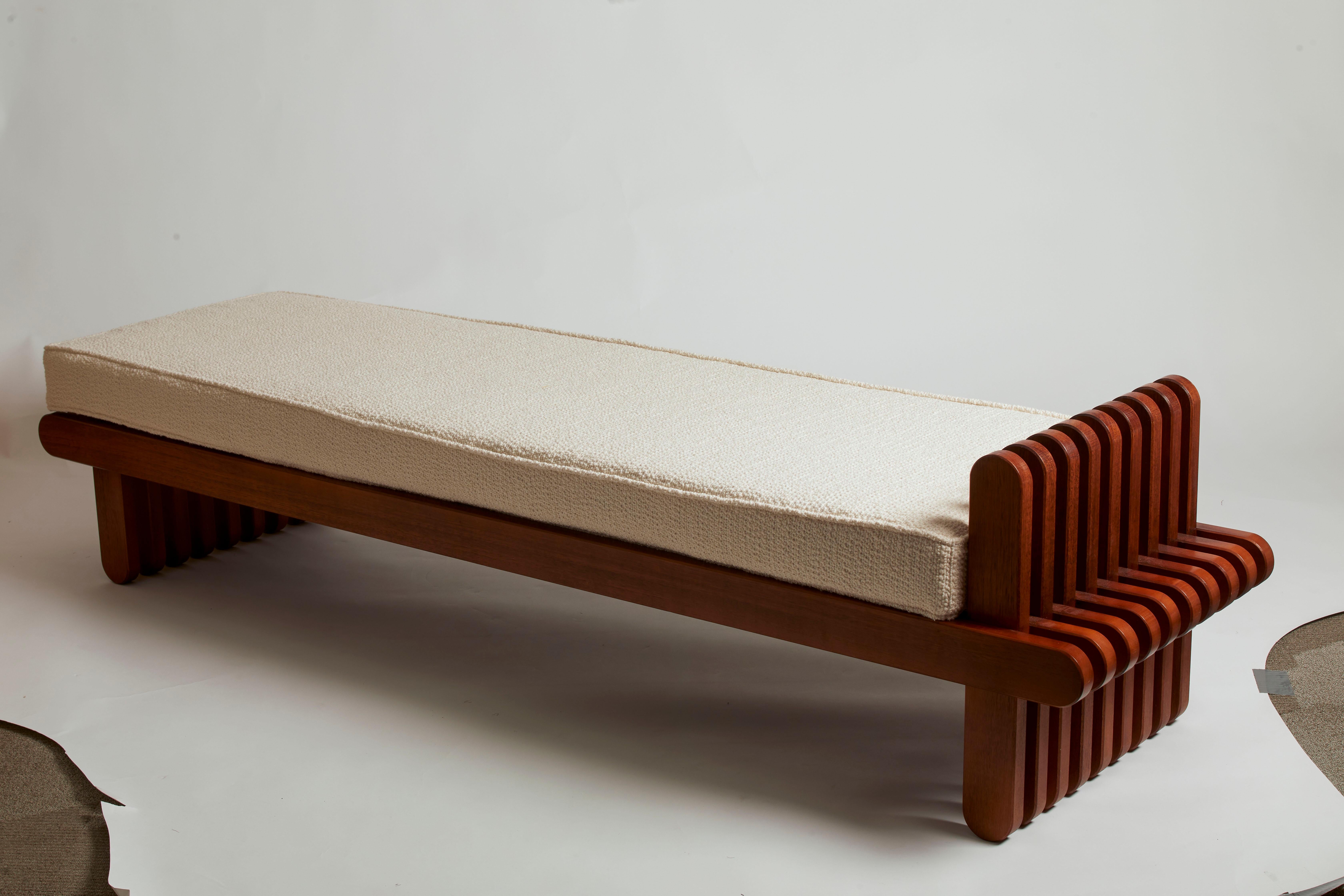 Contemporary Italian Modern Walnut Daybed Bench in Boucle