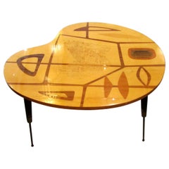 Italian Modern Walnut, Lemonwood, Sycamore and Brass Low/Side Table, Erno Fabry