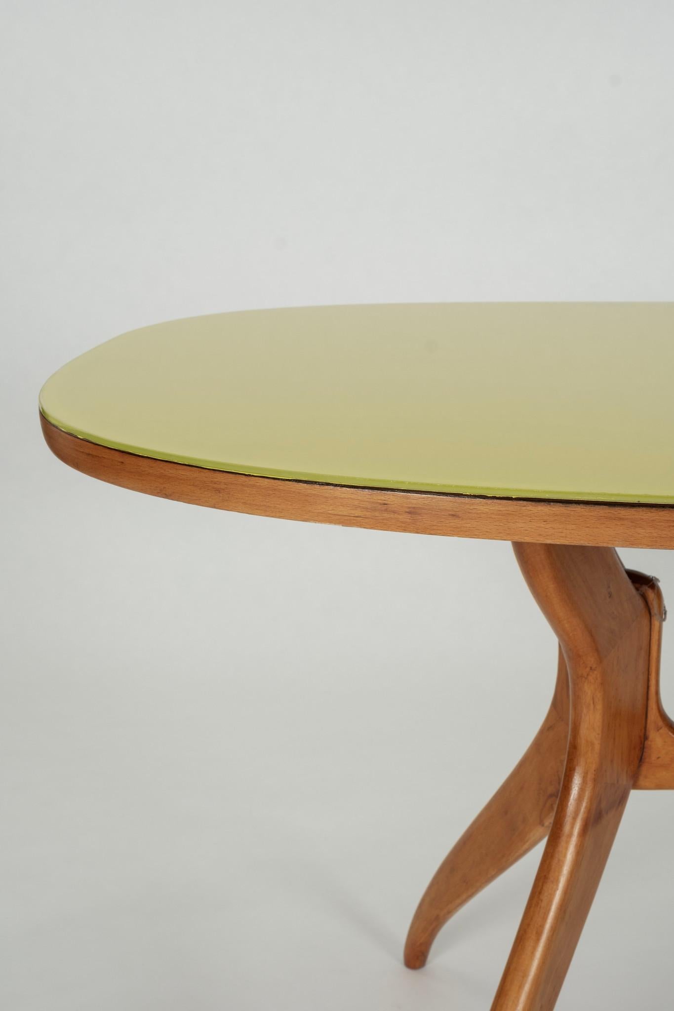 Italian Modern Walnut Table Chartreuse Glass Top For Sale 1