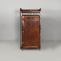 Italian modern wardrobe in brown leather and metal, 1980s