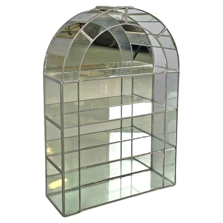 Italian modern welded glass and mirror display with three shelves, 1980s