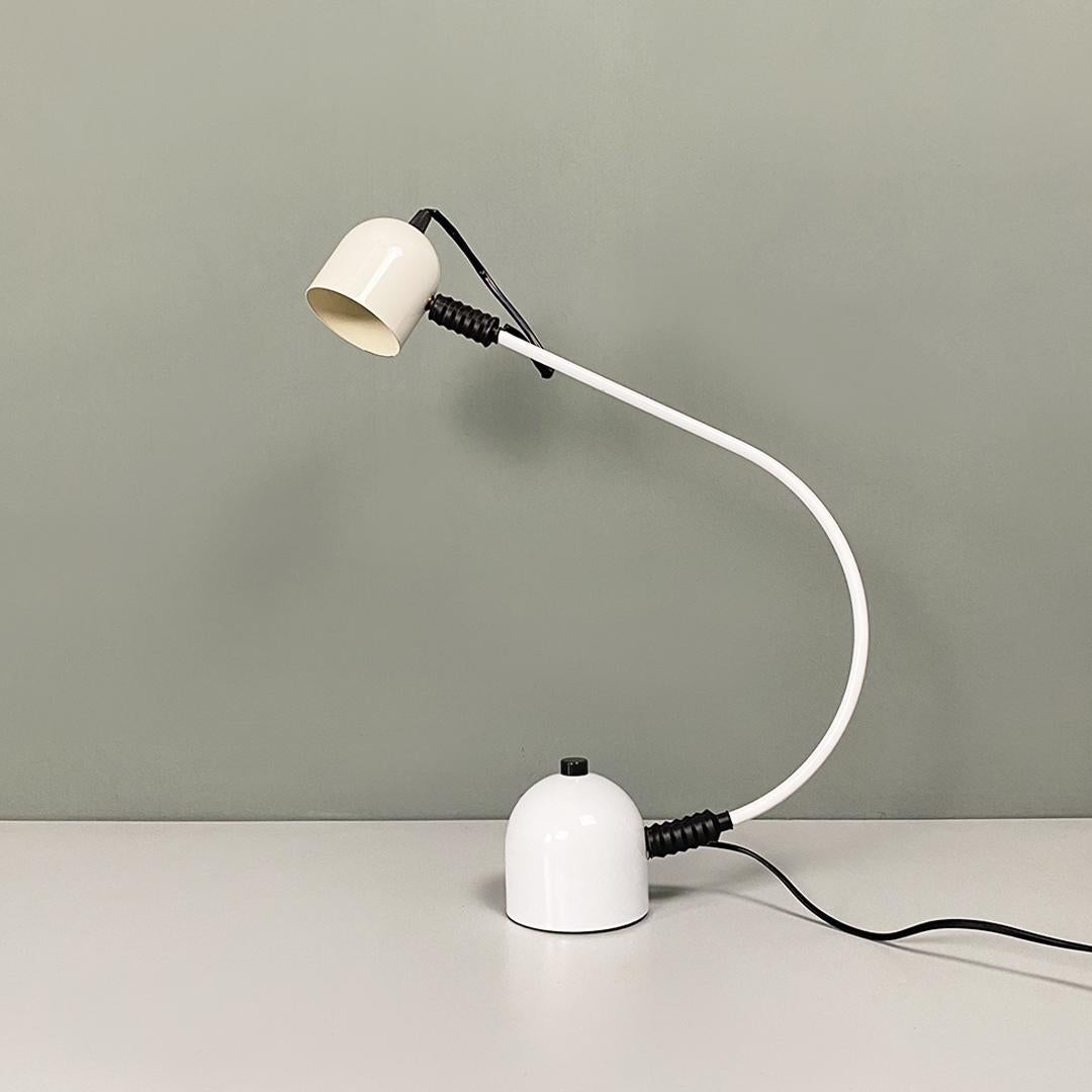 Late 20th Century Italian Modern White and Black Metal Adjustable Table Lamp, 1980s For Sale