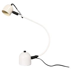Retro Italian Modern White and Black Metal Adjustable Table Lamp, 1980s
