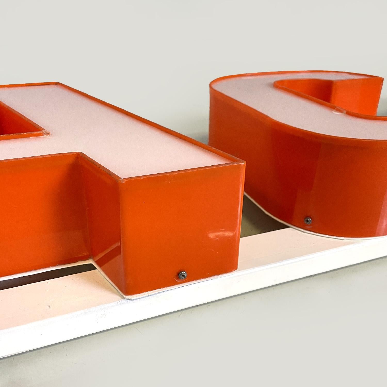 Italian modern white and orange plexiglass lighted sign 