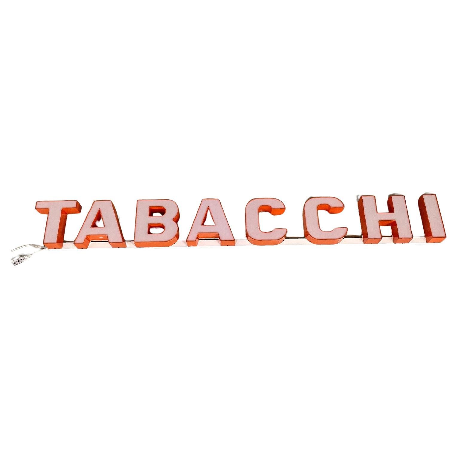 Italian modern white and orange plexiglass lighted sign "Tabacchi", 1970s