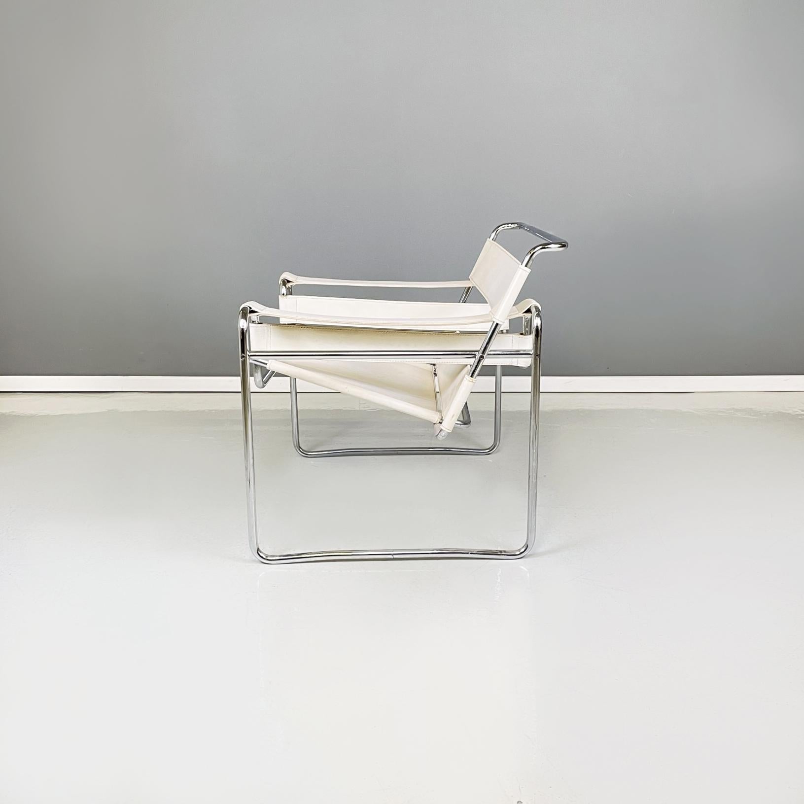 Mid-Century Modern Italian Modern White Armchair Wassily B3 by Marcel Breuer for Gavina, 1960s For Sale