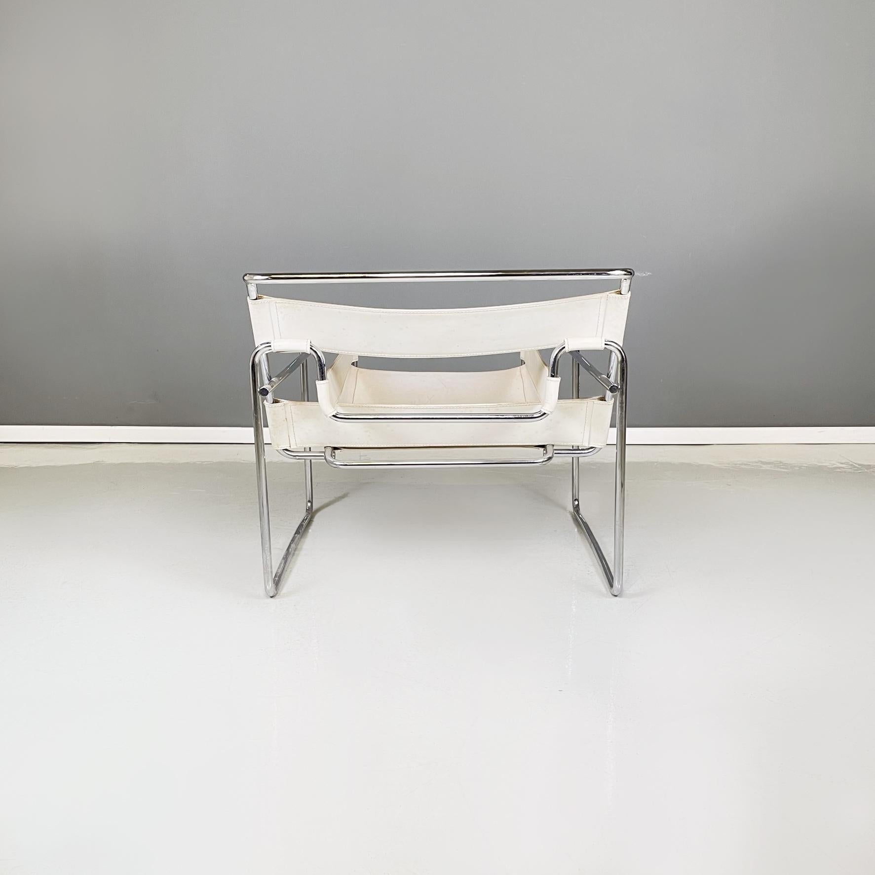Mid-20th Century Italian Modern White Armchair Wassily B3 by Marcel Breuer for Gavina, 1960s For Sale