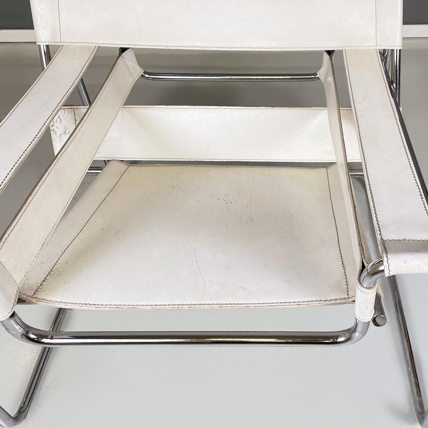 Italian Modern White Armchair Wassily B3 by Marcel Breuer for Gavina, 1960s For Sale 1