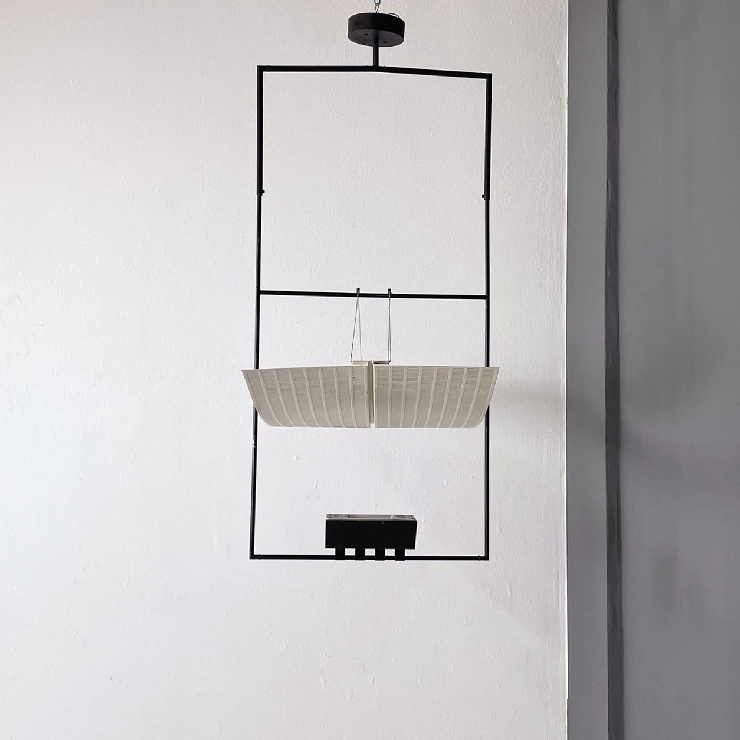 Modern Italian modern white black chandelier Zefiro by Mario Botta for Artemide, 1990s For Sale