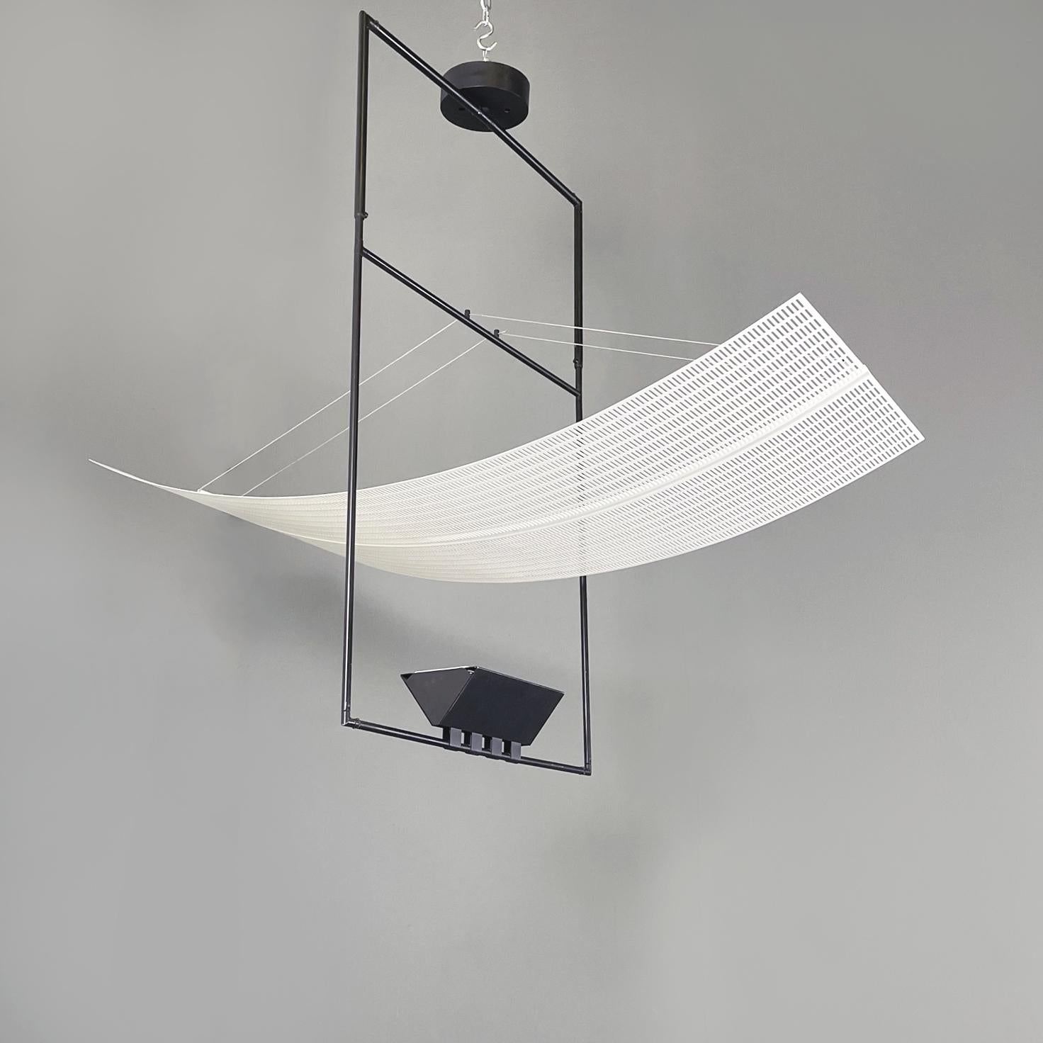 Modern Italian modern White black metal Chandelier Zefiro by Botta for Artemide, 1990s For Sale