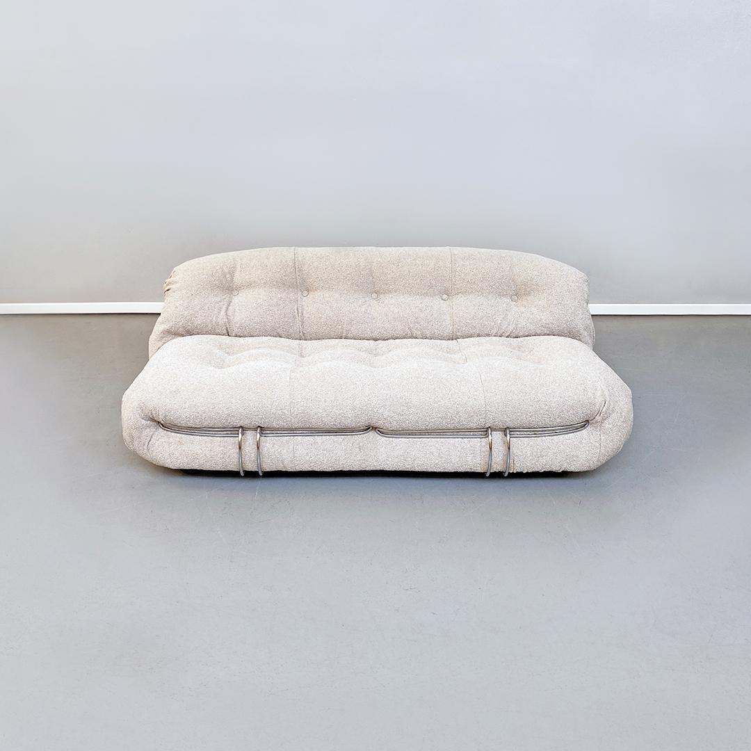 Mid-Century Modern Italian modern white bouclé Soriana sofa by A. and T. Scarpa, Cassina, 1970s